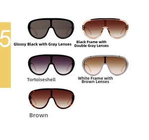 Flat lay view of five different color combinations for oversized aviator punk sunglasses