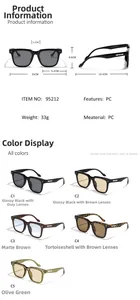 Detailed size chart and multi-color options for vintage square rivet sunglasses