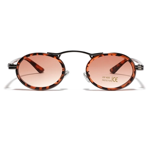 Retro punk oval sunglasses with tortoise shell frames and dark gradient lenses