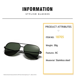 Detail view of retro aviator sunglasses with 30g stainless steel frame and AC lenses