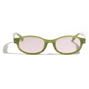 Occhiali da sole ovali retrò con montatura verde traslucida e lenti rosa stile moda street