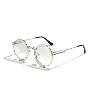 Retro Steampunk Round Sunglasses For Women Men Metal Frame Double Bridge UV400 Spring Temple Punk Goth Fashion Eyewear