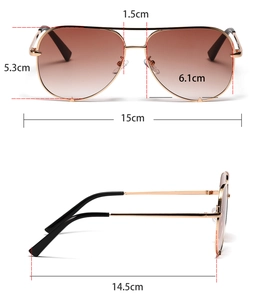 Detailed technical drawing of vintage aviator sunglasses with frame measurements