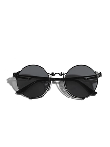 Retro punk style metal round sunglasses with black frames and dark lenses for fashion look