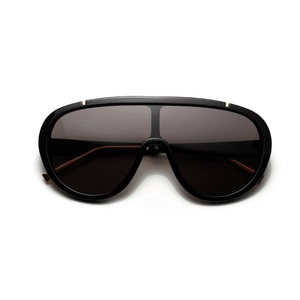 Retro oversized shield sunglasses with black frames and gold metal accents for men