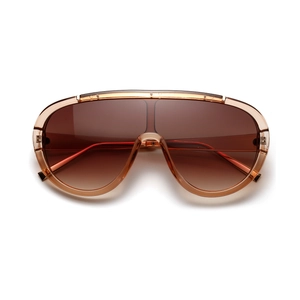 Retro punk shield sunglasses with amber frame and brown gradient lens for men