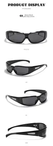 Detailansicht der futuristischen Y2K Sportsonnenbrille in Silber mit grauen Gläsern