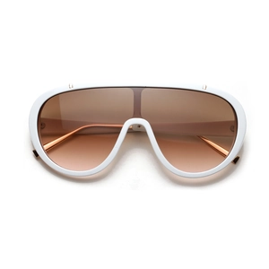 Modern white oversized aviator sunglasses with brown gradient lenses and rose gold details