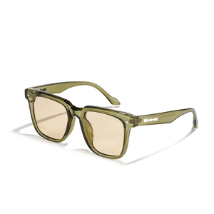 Square translucent olive green sunglasses with rivets and vintage unisex frame design