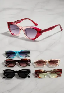 Vista dettagliata degli occhiali da sole cat-eye TR35020 in sei vari colori trasparenti di tendenza