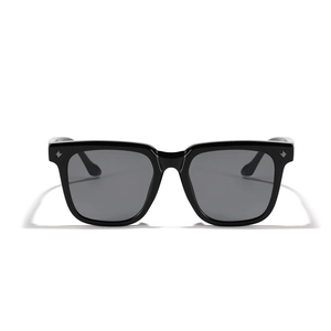 Classic black square sunglasses with silver star rivets and dark lenses for women