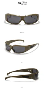Makro-Detail der olivgrünen Y2K Sport-Sonnenbrille Y2049 mit CE-UKCA-Zertifizierung