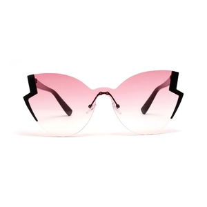 Pink gradient rimless cat eye sunglasses with decorative black lightning wing accents