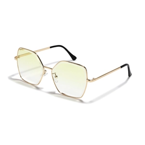 Occhiali da sole cat-eye esagonali in metallo con montatura dorata e lenti sfumate