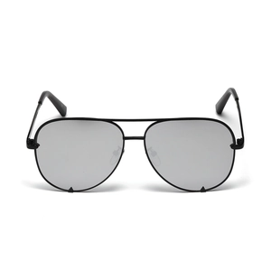 Classic black metal aviator sunglasses with double bridge and gray reflective lenses