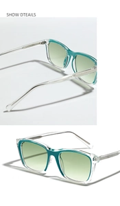 Detailansicht der transparenten TR90 Sonnenbrille mit grünem Innenrand und Metallbügel