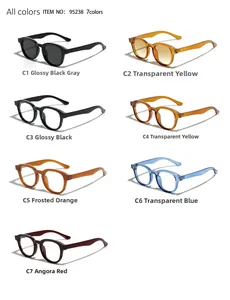 Détails de lunettes de soleil rondes rétro et montures en sept couleurs différentes