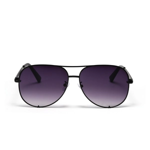 Black metal aviator sunglasses with gradient purple lenses and double bridge design