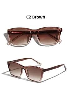 Detailansicht der teebraunen TR90 quadratischen Sonnenbrille mit Verlaufsgläsern und Metall