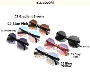 Collection of rimless polygon sunglasses in six gradient colors with metal temples