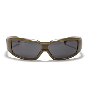 Futuristische Y2K Sonnenbrille in Olivgrün mit dunkelgrauen Gläsern für Sportler