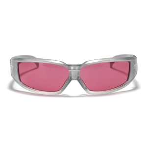 Futuristische Y2K Silber Sonnenbrille mit rosa Gläsern für Sport und Mode Trends
