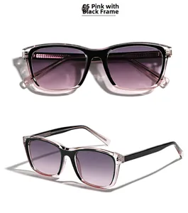 Details einer eckigen TR90 Sonnenbrille in Schwarz-Rosa mit lila Verlaufsgläsern