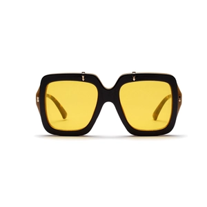 Retro square oversized sunglasses with black frame and yellow transparent lenses