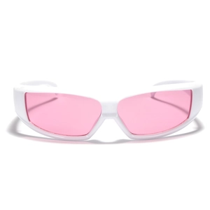 Y2K futuristische weiße Sonnenbrille mit rosa transparenten Gläsern für Damen und Herren