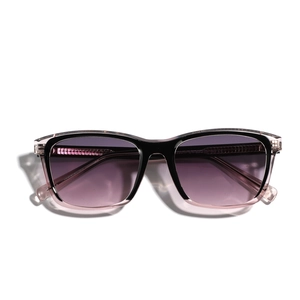 Modische TR90 Sonnenbrille mit lila Verlaufsgläsern und schwarz-rosa transparentem Rahmen