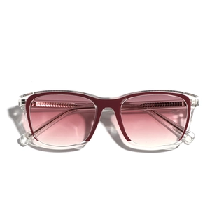 Transparente TR90 Mode-Sonnenbrille mit weinrotem Innenrahmen und rosa Verlaufsgläsern