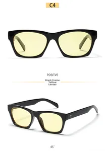 Detail of square black frame sunglasses with yellow lenses and model C4 code