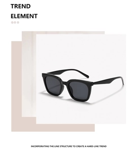 Vue détaillée des lunettes de soleil œil-de-chat noires avec branches larges et brillantes