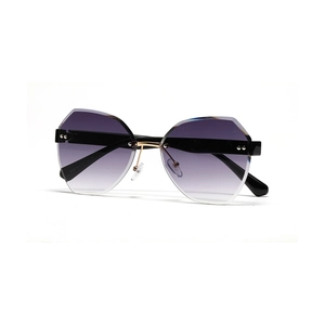 Fashionable rimless oversized geometric sunglasses with purple gradient lenses for women