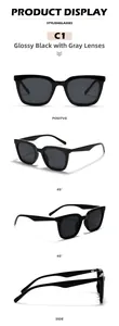 Détails des lunettes de soleil œil-de-chat carrées avec monture noire brillante