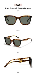Vue sous trois angles de lunettes de soleil écaille avec verres vert foncé carrées