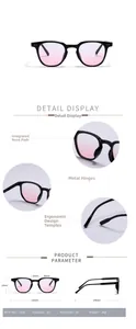 Detail view of square black PC frame with pink gradient AC lenses and size parameters