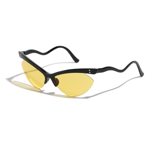 Rimless Butterfly Cat Eye Sunglasses For Women Men Fashion Wavy Temple PC Lens UV400 Protection Streetwear Retro Trendy Eyewear