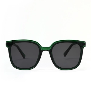 Stylish large frame sunglasses with dark green transparent frames and rivets for women and men