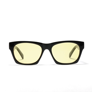 Classic black square frame sunglasses with trendy pale yellow lenses for men and women