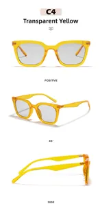 Vues détaillées de lunettes de soleil carrées jaune transparent avec verres gris fumé