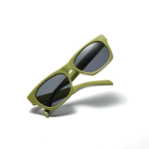 Modern rectangle frame sunglasses in matte green finish with dark grey lenses