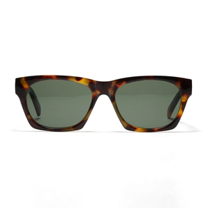 Classic oversized square sunglasses with dark brown tortoiseshell frames and green lenses