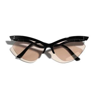 Frameless butterfly cat-eye sunglasses in black with gradient lenses and metal accents
