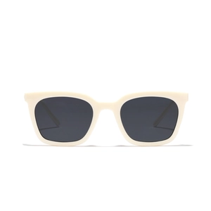 Lunettes de soleil rétro carrées crème avec monture épaisse et verres gris foncé