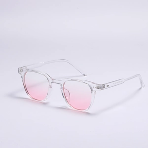 Minimalist square transparent glasses frames with pink gradient blush decorative lenses