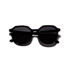 Classic black square frame sunglasses with thick polished resin and dark lenses