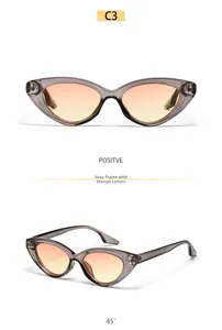Retro cat eye sunglasses with grey frame and orange gradient lenses from multiple angles