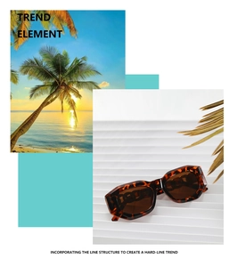 Detail of vintage square tortoiseshell sunglasses with brown UV lenses and thick frame