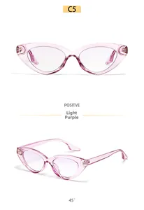Detailed close-up of light purple cat-eye sunglasses with retro rivets and resin frame